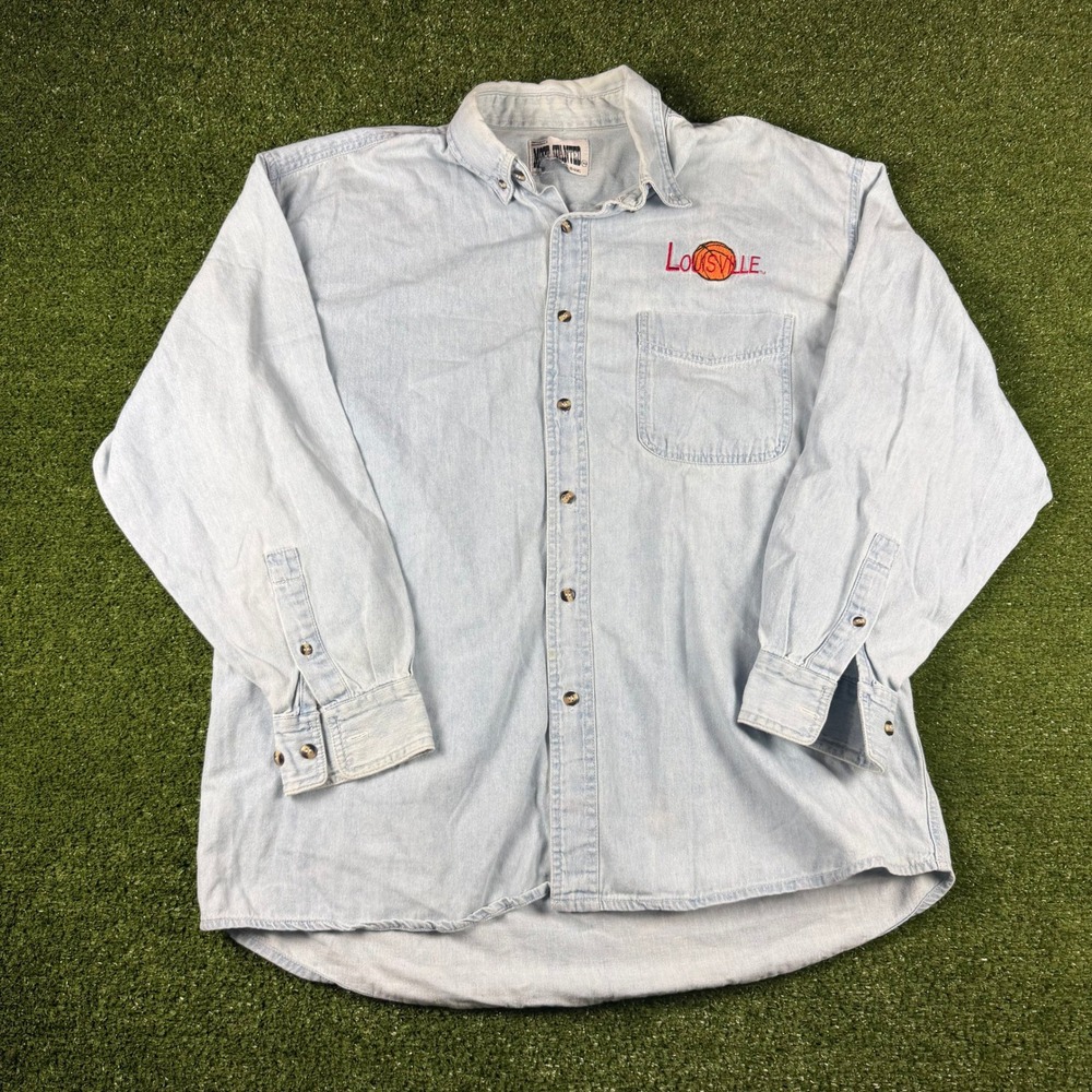 Most Wanted Louisville Cardinals Denim Shirt Mens Large Blue Basketball Vintage